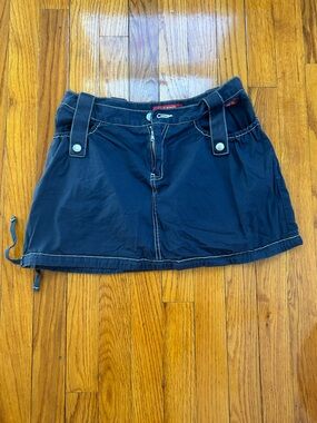 Y2K Miss Sixty Navy Skirt with White Detailing and Side Tie